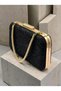 Black Lace Women's Evening Clutch Bag with Gold Accents and a Thick Chain Strap for Weddings and Engagements - 2