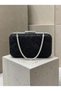 Black Lace Women's Evening Clutch Bag with Silver Accents and a Thick Chain Strap for Weddings and Engagements - 3