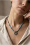 Handmade Necklace with Natural Turquoise Stones and a Nepalese Tip—Special Design - 3