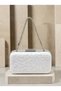 White Lace Women's Evening Clutch Bag with Silver Accents and a Thick Chain Strap for Weddings and Engagements - 7