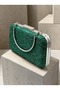 Green Lace Women's Evening Clutch Bag with a Strappy Handle, Chain Strap, and Silver Accents—Perfect for Weddings and Engagement Parties - 2