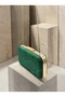 Green Lace Women's Evening Clutch Bag with Gold Accents and a Thick Chain Strap for Weddings and Engagements - 6