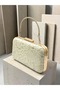 Ecru Lace Women's Evening Clutch Bag with Gold Accents, Strappy Chain Strap, and Handle—Perfect for Weddings and Engagement Parties - 4