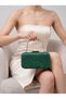 Green Lace Women's Evening Clutch Bag with a Strappy Handle, Chain Strap, and Silver Accents—Perfect for Weddings and Engagement Parties