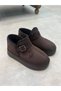 Women's Brown Suede Thick Sole Buckled Fur-Trimmed Short Boots by Guyn - 3