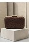 Brown Lace Women's Evening Clutch Bag with Gold Accents and Chain Strap for Weddings and Engagements - 3