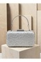 Silver-Gray Lace Women's Evening Clutch Bag with Strappy Chain Strap and Silver Accents for Weddings and Engagement Parties - 5