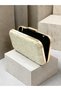 Ecru Lace Women's Evening Clutch Bag with Gold Accents and a Thick Chain Strap for Weddings and Engagements - 4