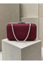 Burgundy Lace Women's Evening Clutch Bag with Silver Accents and a Thick Chain Strap for Weddings and Engagement Parties - 3