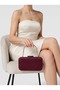 Burgundy Lace Women's Evening Clutch Bag with Silver Accents, Strappy Chain Strap, and Handle—Perfect for Weddings and Engagements