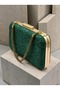 Green Lace Women's Evening Clutch Bag with Gold Accents and a Thick Chain Strap for Weddings and Engagements - 2