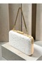 White Lace Women's Evening Clutch Bag with Gold Accents and a Thick Chain Strap for Weddings and Engagement Parties - 5