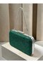 Green Lace Women's Evening Clutch Bag with Silver Accents and a Thick Chain Strap for Weddings and Engagements - 5