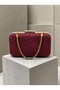 Burgundy Lace Women's Evening Clutch Bag with Gold Accents and a Thick Chain Strap for Weddings and Engagements - 3