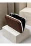 Brown Lace Women's Evening Clutch Bag with Silver Accents and a Thick Chain Strap for Weddings and Engagements - 4