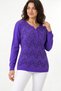 Women's Collar Button Detailed Stone Printed Long Sleeve Glittery Knitwear Blouse - 4