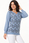 Women's Collar Button Detailed Stone Printed Long Sleeve Glittery Knitwear Blouse - 4