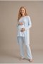 Women's Blue Wrap Neckline Long-Sleeve Nursing-Friendly Robe-Style Postpartum and Maternity Pajama Set - 2
