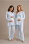 Women's Blue Wrap Neckline Long-Sleeve Nursing-Friendly Robe-Style Postpartum and Maternity Pajama Set