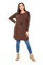 Plus Size Round Neck Detailed Pocket Waist Drawstring Wool Viscose Brown Tunic Dress - 5