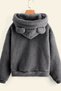 Women's Smoked Plush Low Shoulder Teddy Ear Hooded Sweatshirt - 2