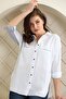 Women's White Bat Sleeve Double Pocket Striped Casual Cut Cotton Shirt - 3