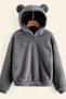 Women's Smoked Plush Low Shoulder Teddy Ear Hooded Sweatshirt