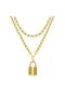 Gold Color Choker Necklace 2 Layers Cute Rectangular Chain Lock Necklace For Women - 2