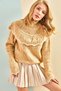 Women's Mink Openwork Ruffled White Striped Half Fisherman Knitwear Sweater 20011034 - 3
