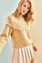 Women's Mink Openwork Ruffled White Striped Half Fisherman Knitwear Sweater 20011034 - 4