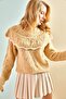 Women's Mink Openwork Ruffled White Striped Half Fisherman Knitwear Sweater 20011034 - 6