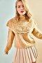 Women's Mink Openwork Ruffled White Striped Half Fisherman Knitwear Sweater 20011034 - 8