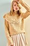 Women's Mink Openwork Ruffled White Striped Half Fisherman Knitwear Sweater 20011034 - 2