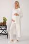 Lace Detailed Ecru Long Maternity Pajamas Set with Dressing Gown 2601 - 2