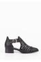 Medi Women's Laser Patterned Special Design Buckle Adjustable Black Skin Summer Shoes - 5
