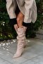 Bukiy Women's Beige Vegan Leather Pleated Boots - 2