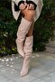 Bukiy Women's Beige Vegan Leather Pleated Boots - 3