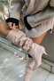 Bukiy Women's Beige Vegan Leather Pleated Boots - 6