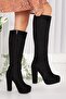 Women's Platform Above Knee Boots Black Suede - 2