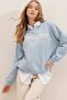 Women's Blue Crew Neck Text Printed Oversize Sweatshirt ALC-X7458