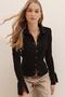 Women's Black Polo Neck Front Buttoned Slit Sleeve Knitwear Blouse Alc-X7310 - 2