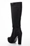 Women's Platform Above Knee Boots Black Suede - 5