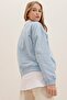 Women's Blue Crew Neck Text Printed Oversize Sweatshirt ALC-X7458 - 5