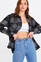 Women's Smoked-black Slim Fit Pocketed Plaid Lumberjack Shirt-kkkodg001r03s