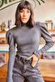 Women's Anthracite Princess Sleeve Lycra Blouse BLZ-19001595