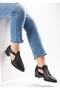 Medi Women's Laser Patterned Special Design Buckle Adjustable Black Skin Summer Shoes - 2