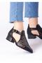 Medi Women's Laser Patterned Special Design Buckle Adjustable Black Skin Summer Shoes - 3
