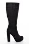 Women's Platform Above Knee Boots Black Suede - 3