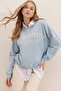 Women's Blue Crew Neck Text Printed Oversize Sweatshirt ALC-X7458 - 4