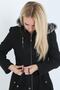 Women's Zippered Hooded Furry Below Knee Cashmere Coat - 5